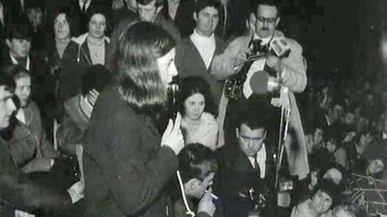 Bernadette Devlin pictured at a victory rally in Carrickmore, Co. Tyrone, on 19 April, 1969.