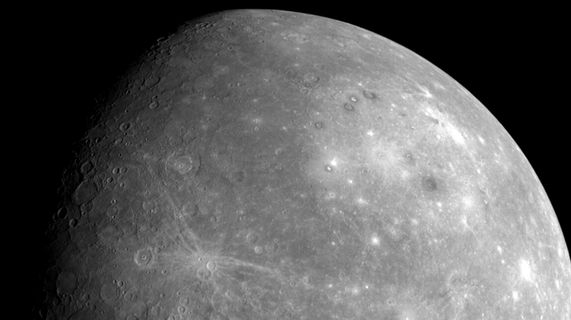 Mercury shown from a distance of approximately 27,000km, taken by Messenger on 14 January 2008