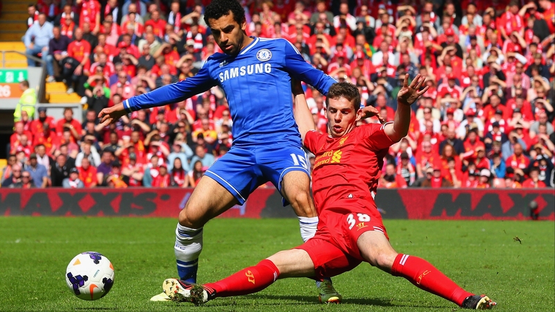Jon Flanagan (R) in action against Mo Salah, then of Chelsea