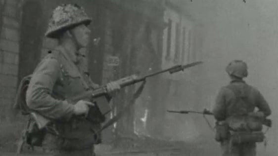 British soldiers patrol the streets of Belfast on 16 August, 1969.