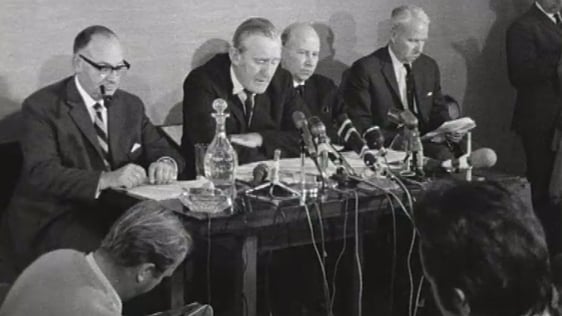 Northern Ireland Prime Minister, Chichester-Clark, pictured at a press conference on 17 August, 196…