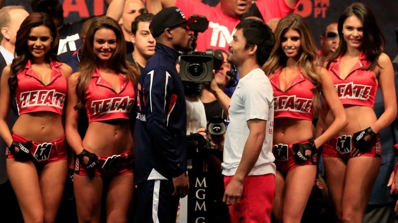 Manny Pacquiao weighed in one pound lighter than Floyd Mayweather at the MGM Grand
