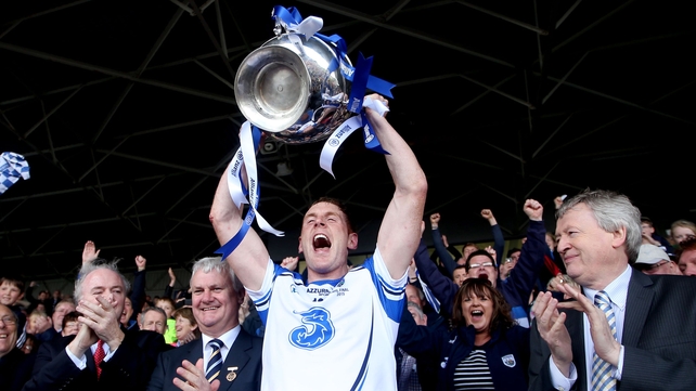 Waterford captain and man of the match Kevin Moran holds the Dr Croke Cup aloft after the Déise defeat Cork by 1-24 to 0-17 at Semple Stadium