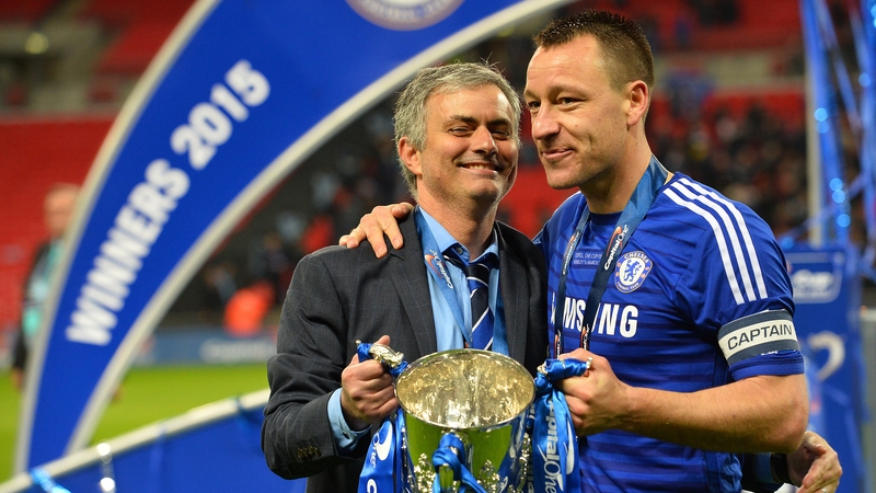 Manager Jose Mourinho and captain, John Terry celebrate Chelsea's win