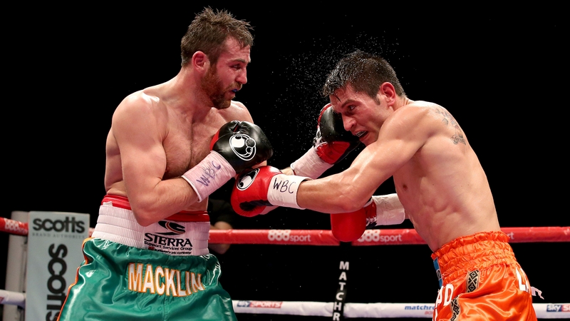 Matthew Macklin (green and gold shorts) in action against Jorge Sebastien Heiland