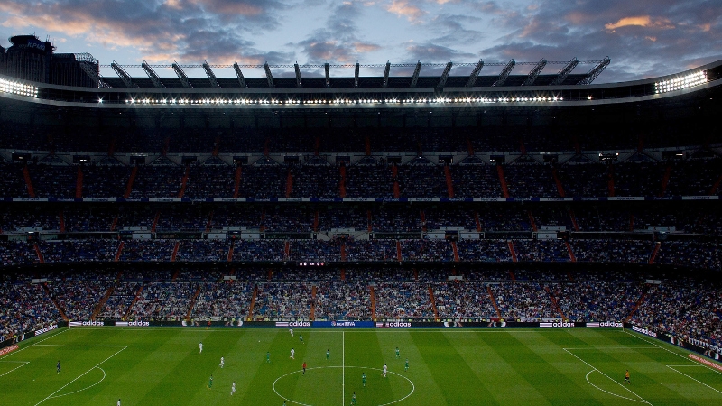 A packed and rather baleful looking Estadio Santiago Bernabéu. Catch the big game tonight