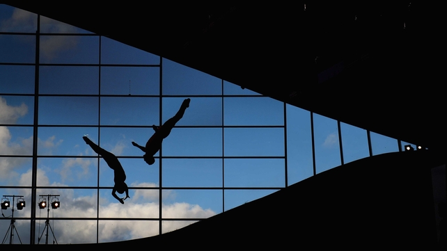 Competitors in action at the Diving World Series at London Aquatics Centre