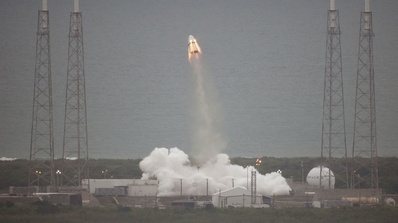 (Pic: NASA) Eight SuperDraco engines boost a SpaceX Crew Dragon spacecraft away from Space Launch Complex 40 at Cape Canaveral Air Force Station