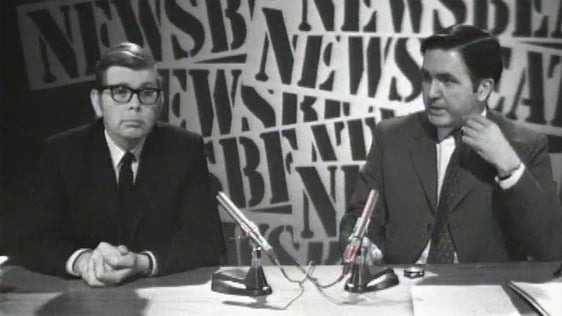 Presenters George Devlin and Frank Hall at the 'Newsbeat' newsdesk.