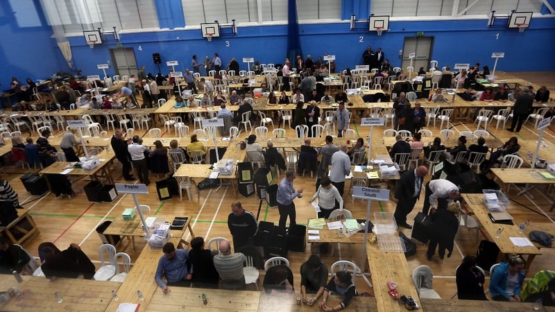 Votes for North Warwickshire are sorted and counted at Coleshill Leisure Centre