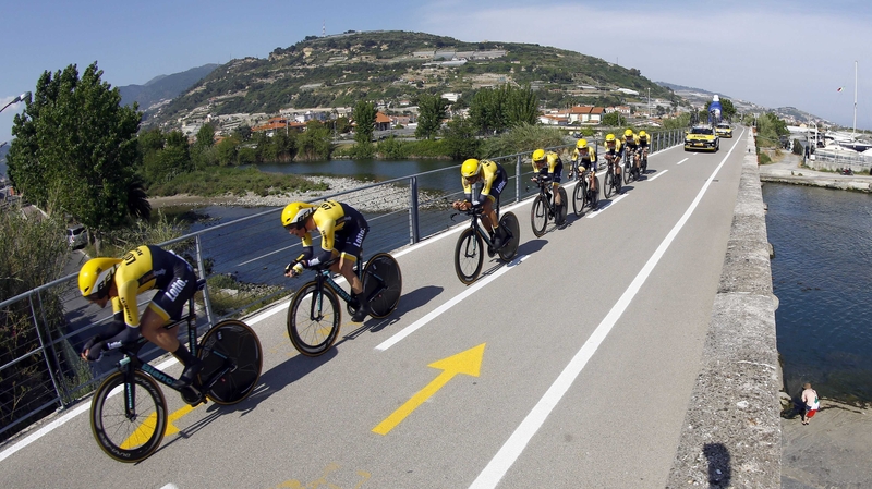 The Lotto NL-Jumbo team in formation during today's team time trial