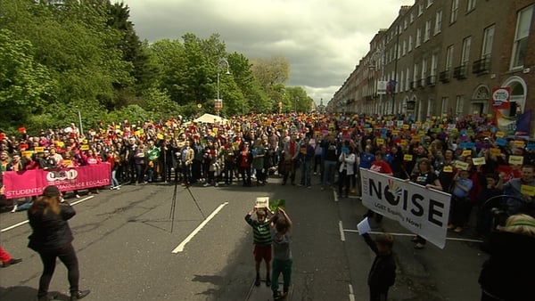 People attend the rally in Merrion Square