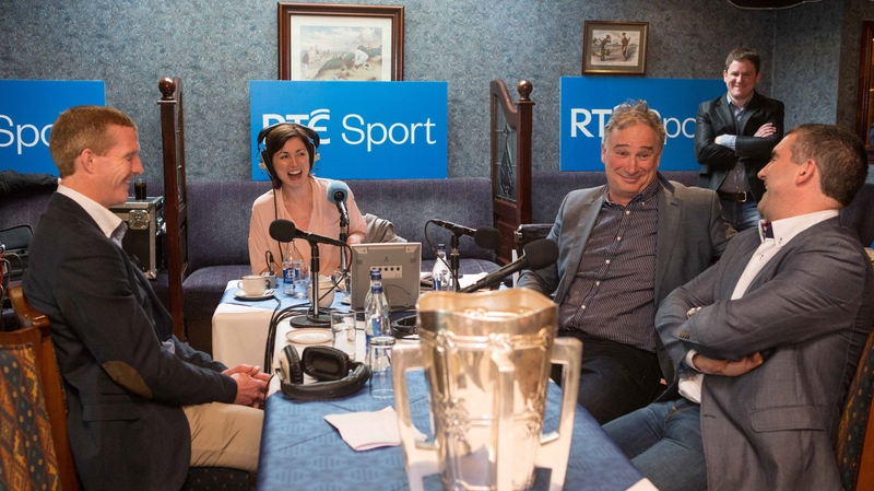 Presenter Joanne Cantwell with Henry Shefflin, Tomas Mulcahy and Liam Sheedy at the Ballyhale Shamrocks GAA club