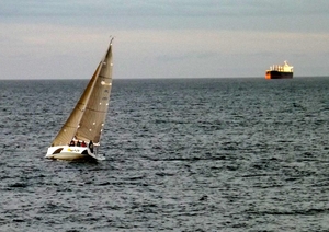 A yacht and a tanker off the coast of Greystones, Co Wicklow (Pic: Brian Keeley)