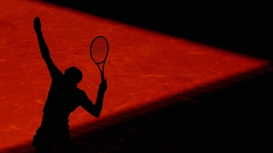 Grigor Dimitrov serves at the Mutua Madrid Open tennis tournament at the Caja Magica in Madrid, Spain