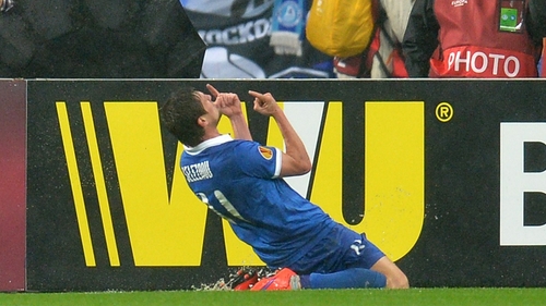 Yevhen Seleznyov celebrates the biggest goal of his career
