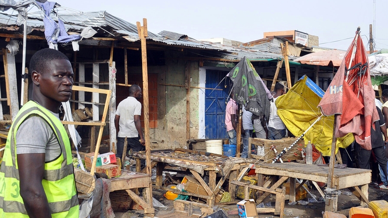 Rescue workers at the scene of a suicide bomb blast in Maiduguri in March