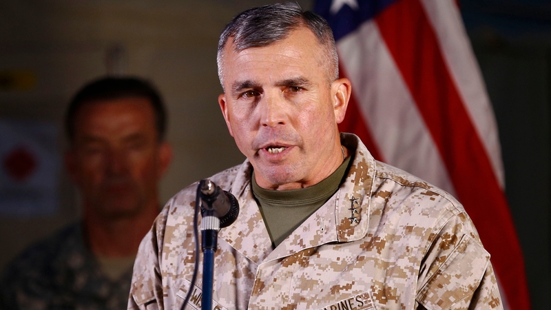John Wissler, Commander of the Joint task force of US Army, speaking at a press conference in Kathmandu