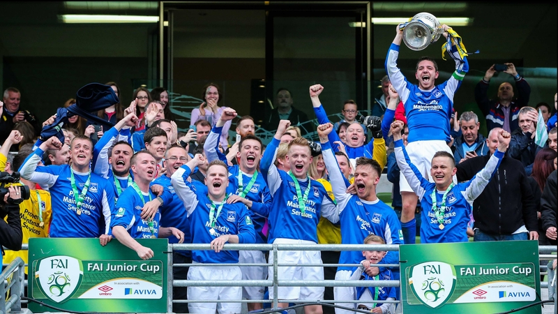 Liffey Wanderers celebrate their FAI Junior Cup success at Aviva Stadium
