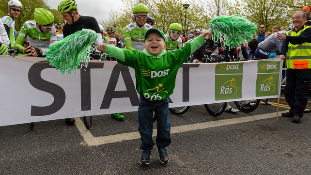Five-year-old Sean Ryan from Ashbourne in Meath before the start of the opening stage