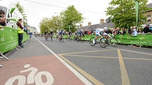 The riders racing towards the finish line in Carlow