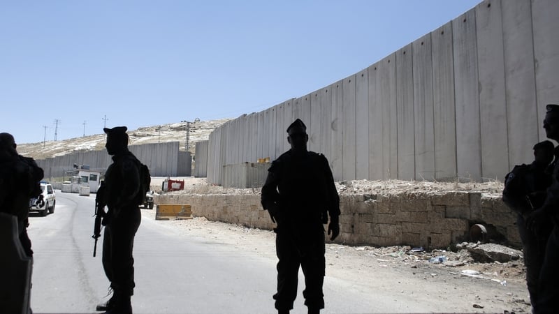 Israeli border guards at a crossing point into the West Bank