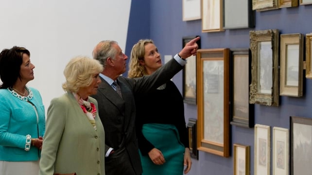 Prince Charles and his wife Camilla are shown a piece by Jack Butler Yeats