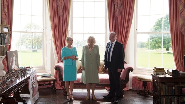 Duchess of Cornwall (C) poses with with owners of Lissadell House Constance Cassidy and Eddie Walsh