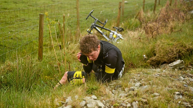 Michael Cumming is left dazed and confused after a crashing fall