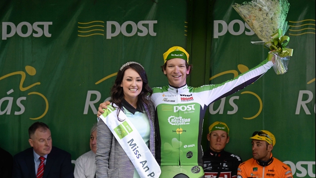 Stage winner Aaron Gate and Miss An Post Rás Donna McCaffrey