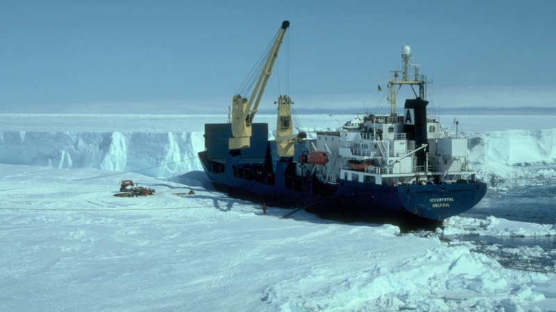 Research vessel deploying instruments on an Antarctic ice shelf (Pic: Jonathan L. Bamber/Science)