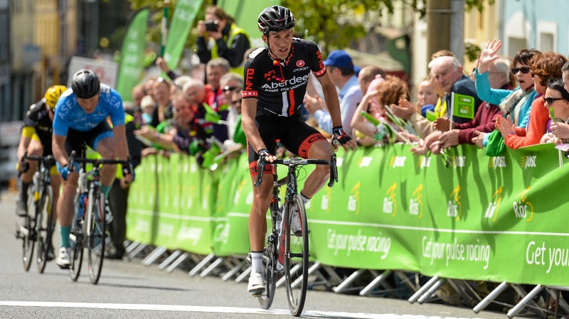 Ian Bibby crosses the line to win stage six