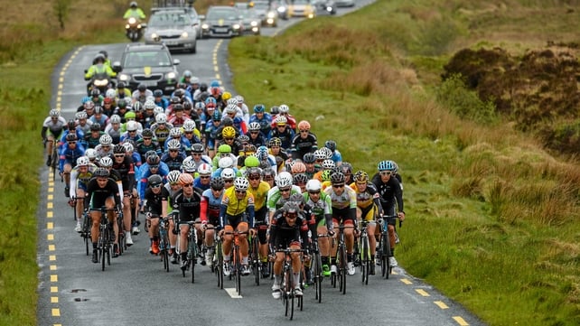 A general view of the peloton as it enters Co. Sligo