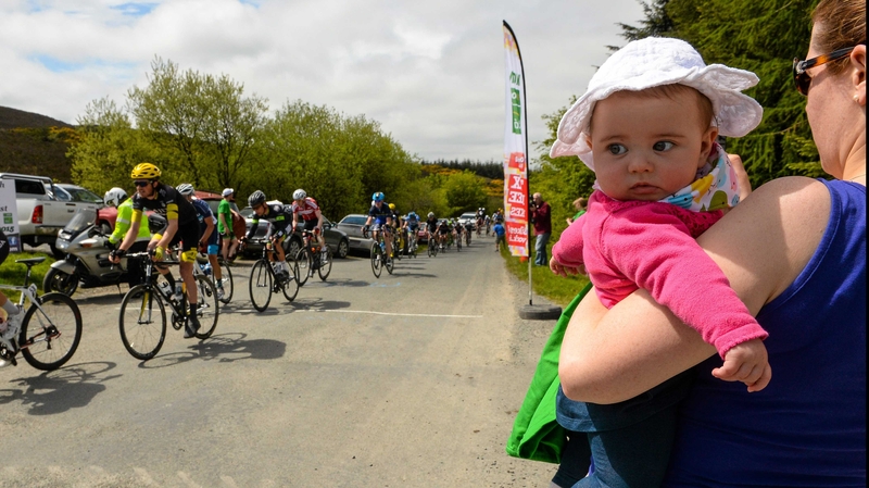 Seven-month-old Elle Barry, from Kingscourt, Co Cavan, watches the race go by at Moyer