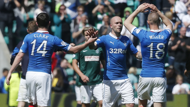 Rangers' Nicky Clark, Nicky Law and Kenny Miller celebrate at Easter Road