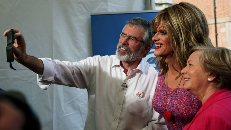 Gerry Adams, Panti and Frances Fitzgerald take a selfie at Dublin Castle