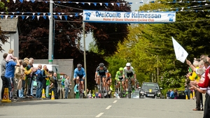 Aidis Kruopis, right, An Post Chain Reaction, crosses the prime line in Kilmessan, Co. Meath.