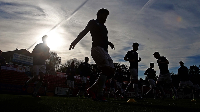 St Patrick's Athletic team during their warm-up ahead of their game against Dundalk on Friday