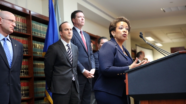 US Attorney General Loretta Lynch speaks at a news conference following the early morning arrest of world soccer figures, including officials of FIFA, for racketeering, bribery, money laundering and fraud on Wednesday