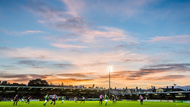 The sun sets at Turner's Cross during Cork City v Shamrock Rovers on Friday
