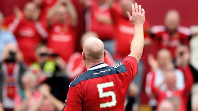 Munster's Paul O'Connell acknowledges the fans after what he said was probably his final game for the province at Thomond Park on Saturday