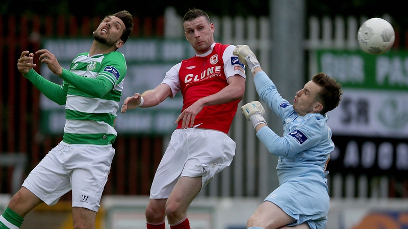 Ciaran Kilduff of Pat's with Max Blanchard and Craig Hyland of Rovers in the recent draw in the league