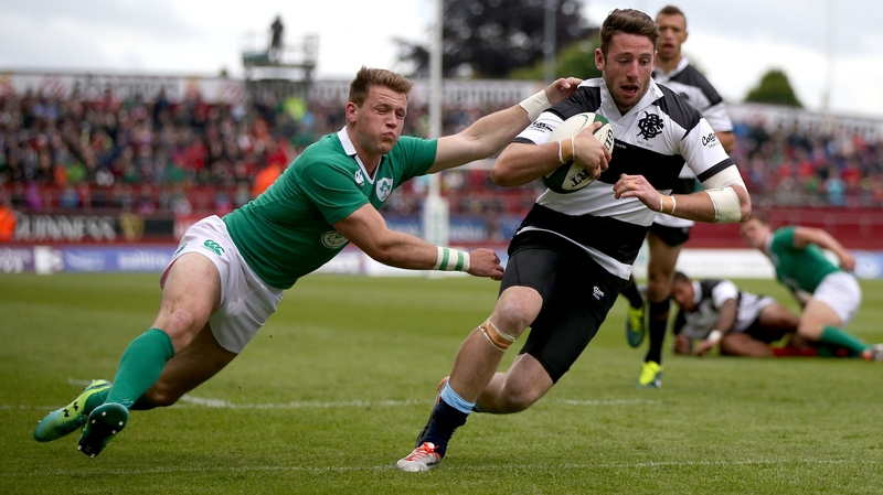 Alex Cuthbert evades Craig Gilroy to score the Baa-Baas' opening try