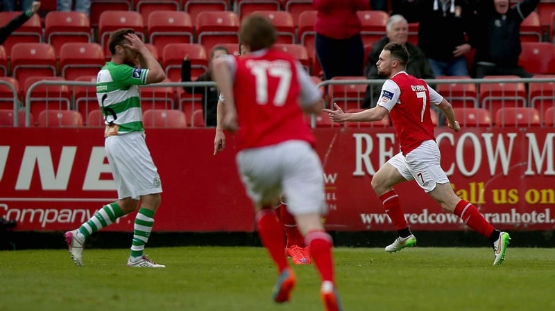 Conan Byrne celebrates after opening the scoring for St Pat's