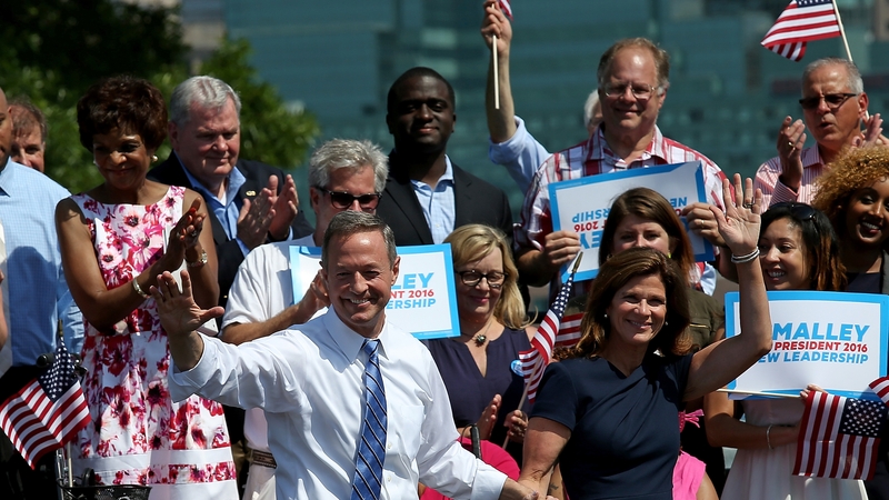 Martin O'Malley arrives on stage to officially announce his candidacy for the US presidency with his wife Katie