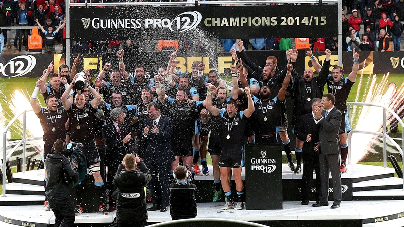 Glasgow celebrate as they became the first Scottish side to win the league