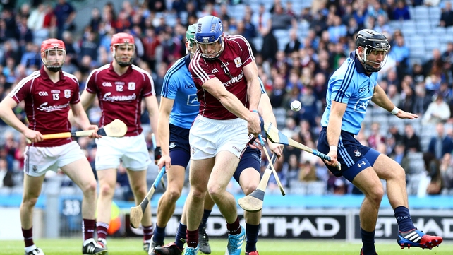 Dublin’s Shane Durking blocks the shot of Cyril Donnellan of Galway during their Leinster SHC tie at Croke Park, Dublin