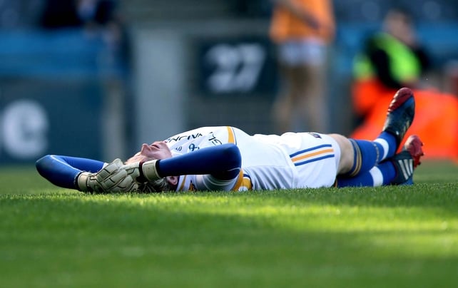 Longford goalkeeper Paddy Collum after conceding a fourth goal against Dublin