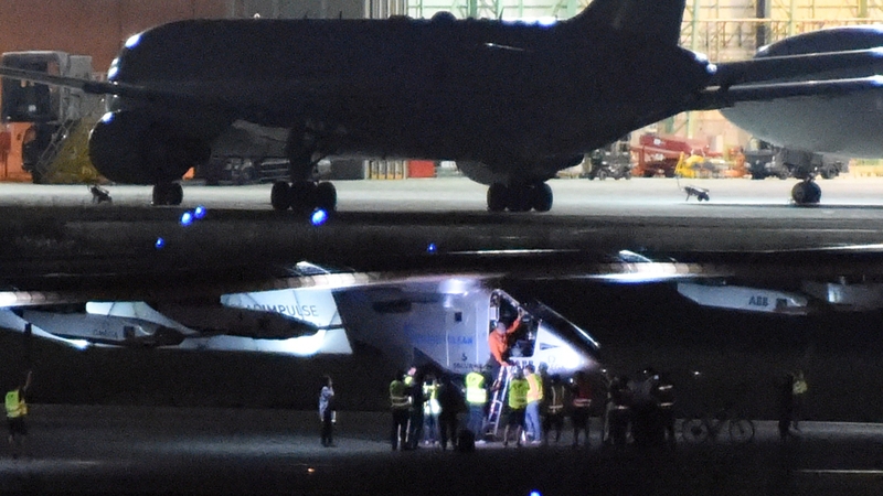 Pilot Andre Borschberg headed south towards Nagoya, where he was met by a skeleton support crew upon landing