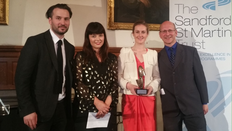 L-R One Million Dubliners composer Hugh Rodgers, director Aoife Kelleher, producer Rachel Lysaght and Roger Childs, Head of RTÉ Religious Programmes, at the awards
